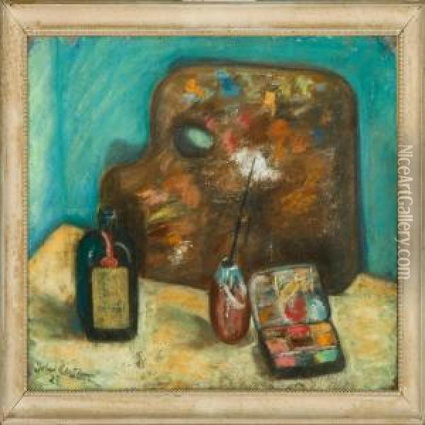 Still Life With A Bottle Oil Painting - John Aksel Christensen
