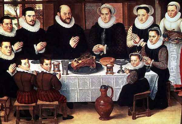 A Family Saying Grace Before the Meal, 1585 Oil Painting - Antoon Claeissens