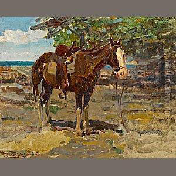 Blazed-face Pony Oil Painting - Frank Tenney Johnson