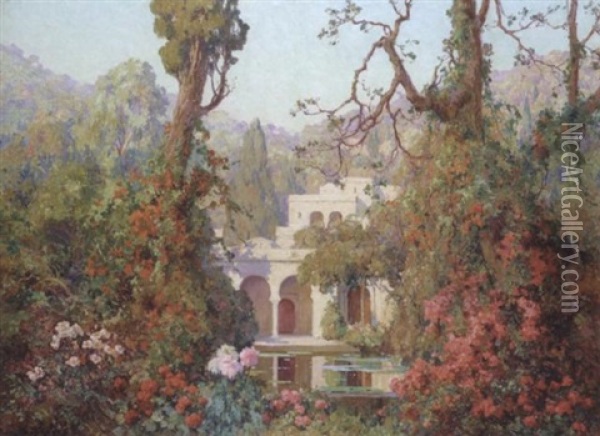 Les Jardins De La Villa Abd El Tif Oil Painting - Eugene F. A. Deshayes