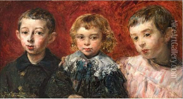 Portrait De Famille. Oil Painting - Eduardo Leon Garrido