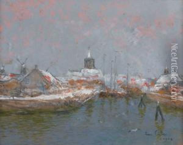Port Hollandais Enneige Oil Painting - Siebe Johannes ten Cate