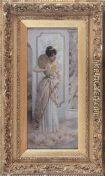 Kvinna Med Solfjader Staende Pa Djurfall Oil Painting - Charles Frederick Lowcock