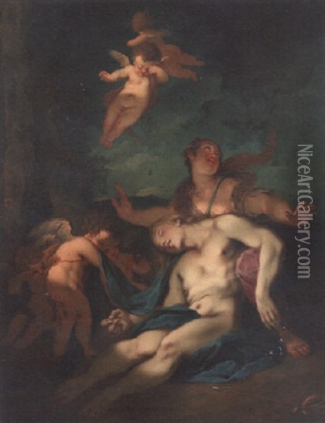 Venus Discovering The Death Of Adonis Oil Painting - Francois Lemoyne