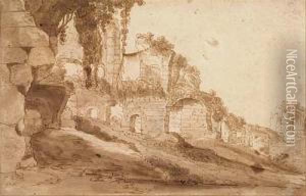 View Of Roman Ruins Oil Painting - Bartholomeus Breenbergh