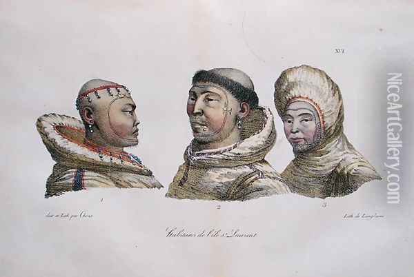 Natives of the St. Lawrence Islands, Alaska, from 'Voyage Pittoresque Autour du Monde', 1822 Oil Painting - Ludwig (Louis) Choris