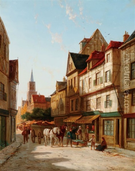 Street Scene - Rouen Oil Painting - William Raymond Dommersen