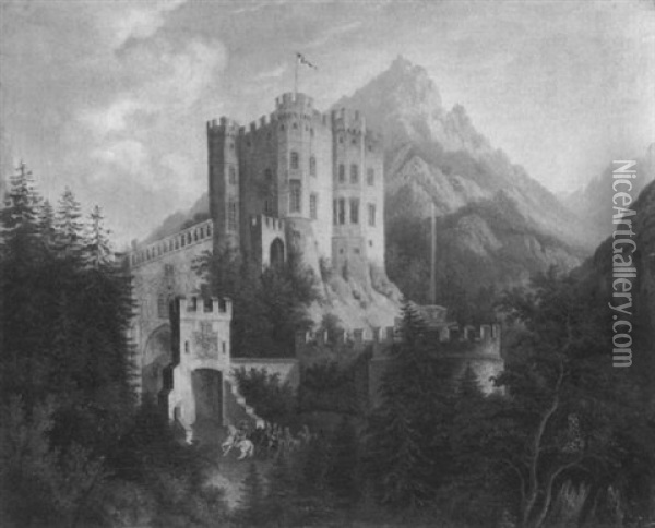 Schloss Hohenschwangau Mit Romantischer Ritterstaffage Oil Painting - Carl Ebert