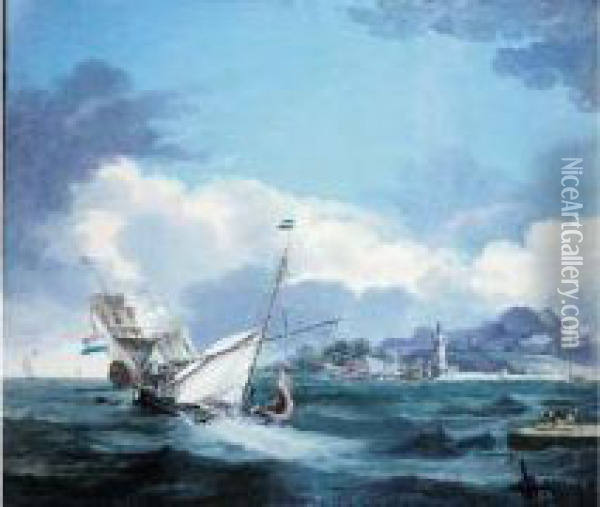 Navires Sous La Tempete Oil Painting - Hendrick Willelm Schweickhardt