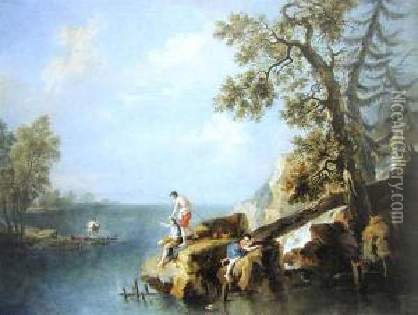 Rybacy Na Skalach Nad Zatoka, Xviii/xix W. Oil Painting - Francesco Zuccarellego