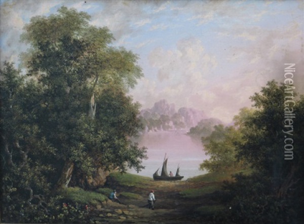 Fishermen Sorting Nets In A Wooded Glade (+ Another; Pair) Oil Painting - Charlotte Nasmyth