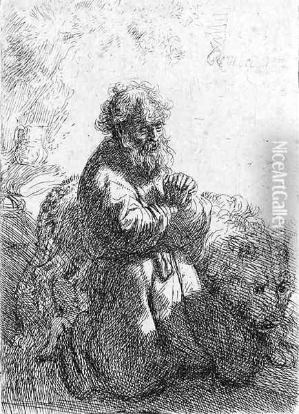 Saint Jerome kneeling in Prayer, looking down Oil Painting - Rembrandt Van Rijn