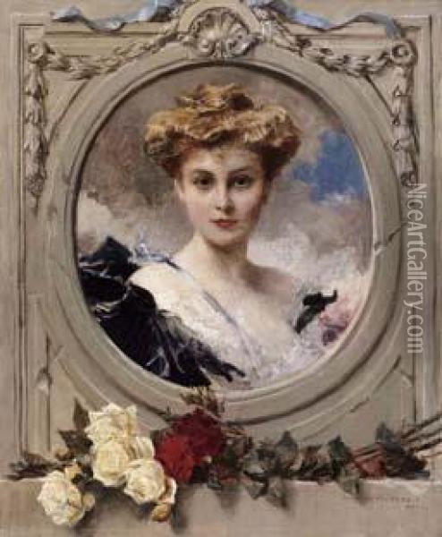 Ritratto Di Mademoiselle De La Forterie Oil Painting - Francois Flameng