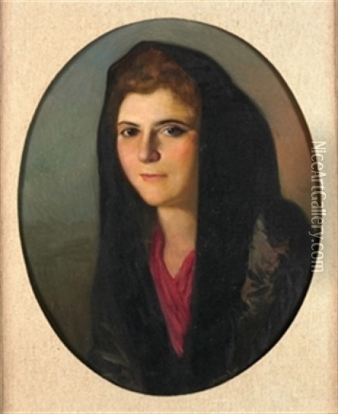 Retrato De Mujer Con Mantilla Oil Painting - Inocencio Medina Vera