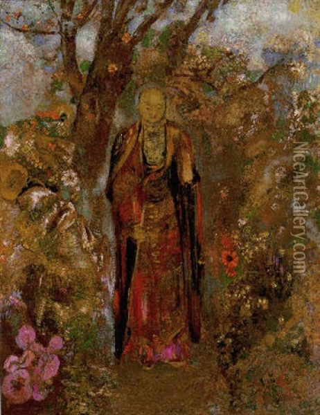 Bouddha Marchant Dans Les Fleurs Oil Painting - Odilon Redon