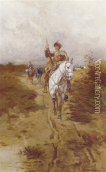 A Polish Horseman Oil Painting - Petr Petrovich Sokolov