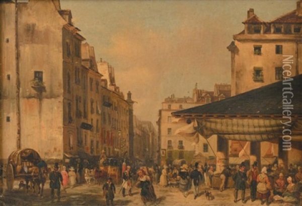 Les Halles A L'angle De La Rue Des Prouvaires Oil Painting - Giuseppe V. Canella