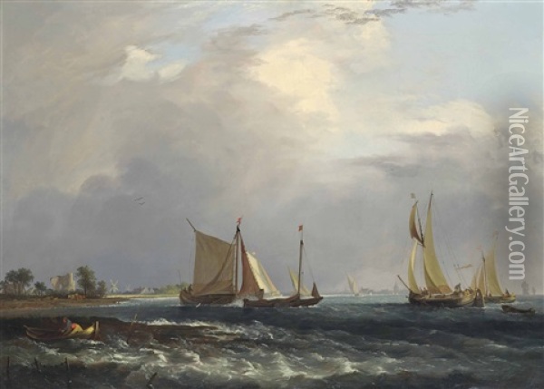 Fishing Boats At The Mouth Of The Thames Oil Painting - John James Wilson