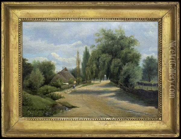 Village Road Oil Painting - Viktor Adam Malinovsky