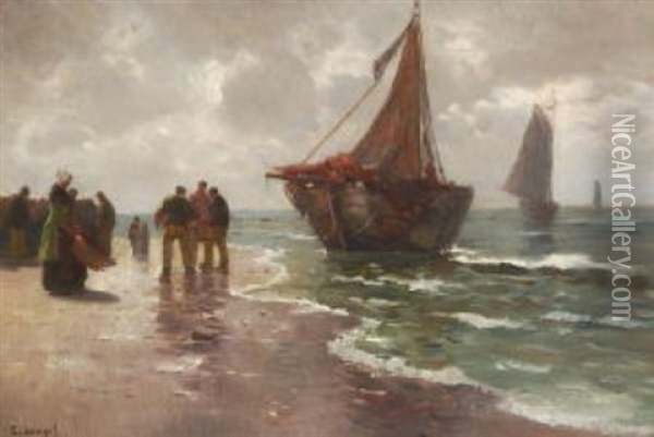 Strandszene In Katwyk Oil Painting - Edmond Louyot