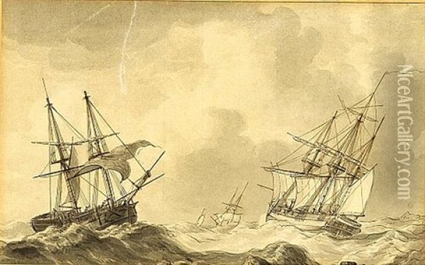 Ships In Choppy Seas Oil Painting - Albertus Van Beest