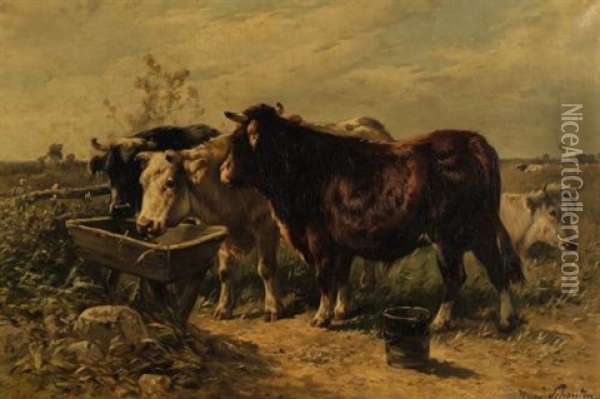 Cows Grazing Oil Painting - Henry Schouten