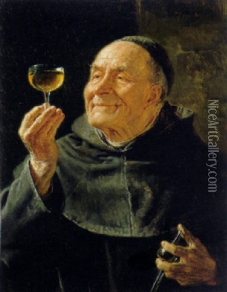 A Good Drink Oil Painting - Eduard von Gruetzner