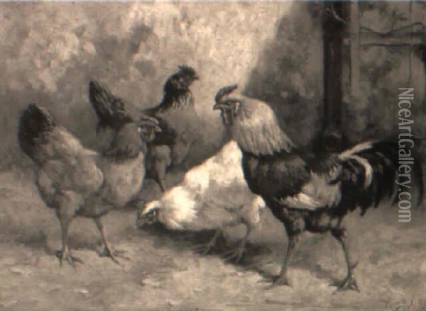 Chickens Feeding Oil Painting - William Baptiste Baird