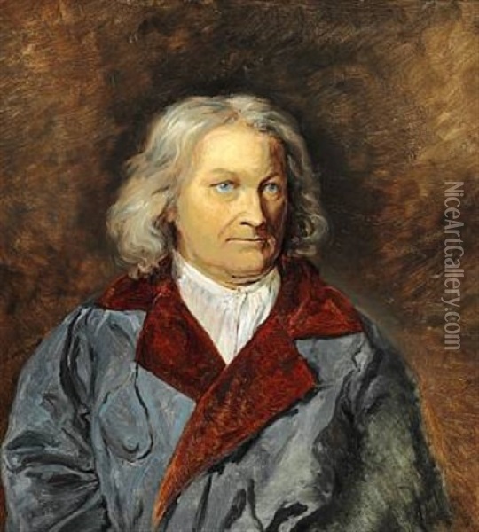 Portrait Of The Aging Bertel Thorvaldsen (1770-1844). Brystbillede I Arbejdskjortel Oil Painting - Raden Saleh Sarief Bustaman