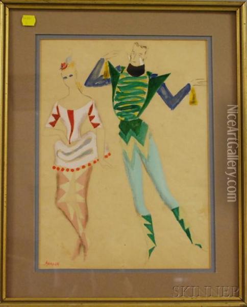 Costume Designs (the Prince And The Princess). Oil Painting - Alexis Pawlowitsch Arapoff