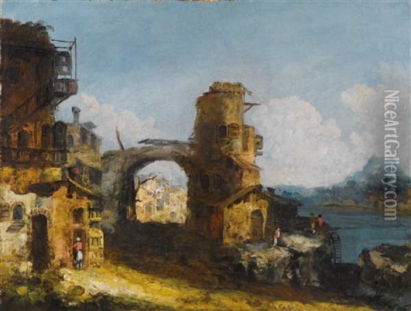 Capriccio With Ruins On The Coast Oil Painting - Michele Marieschi