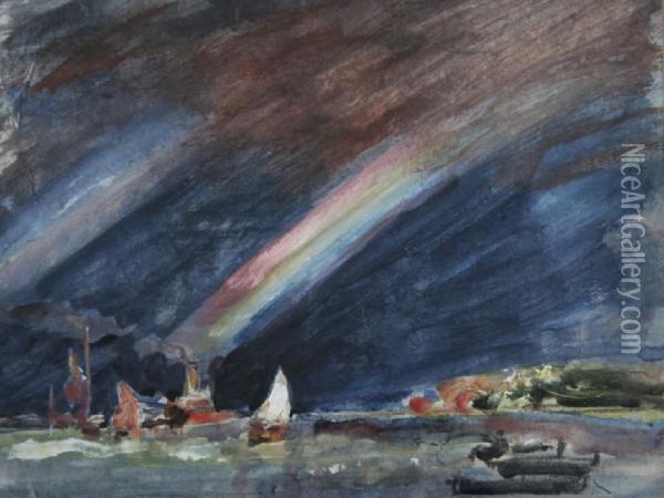 Double Rainbow Off Portsmouth Oil Painting - Robert Alexander Graham
