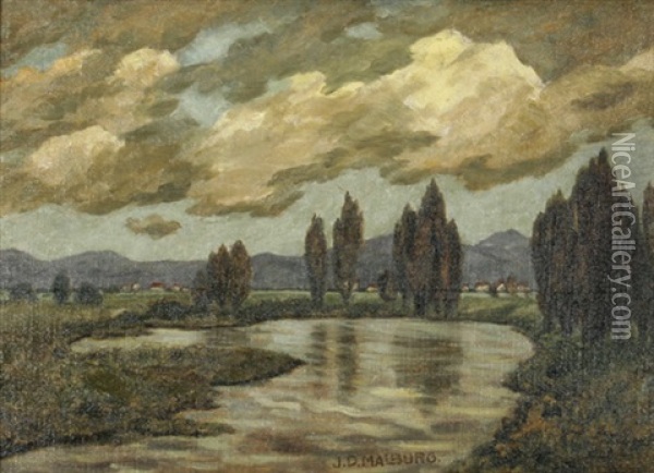 Landschaft Im Rheintal Oil Painting - Johanna Dill-Malburg