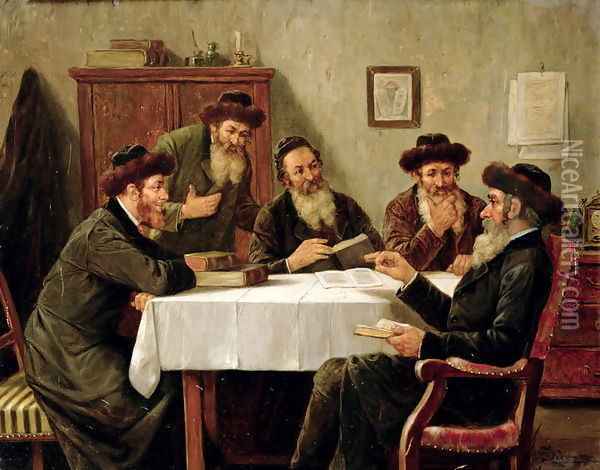 Jewish Scholars Debating Oil Painting - Josef Johann Suss