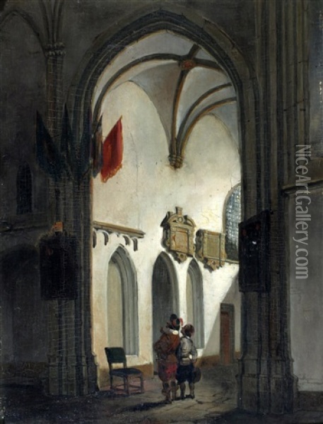 Figuren In Een Kerkinterieur Oil Painting - Adrianus Wilhelmus Nieuwenhuyzen