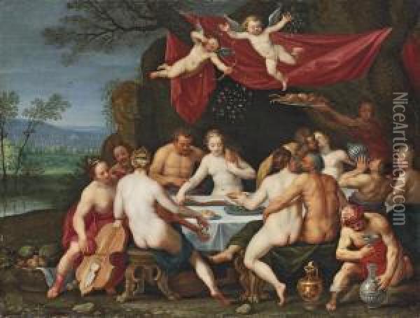 The Wedding Feast Of Bacchus And Ariadne Oil Painting - Marten Pepijn