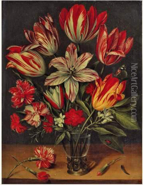Tulipes Et OEillets Dans Un Vase Oil Painting - Andries Daniels