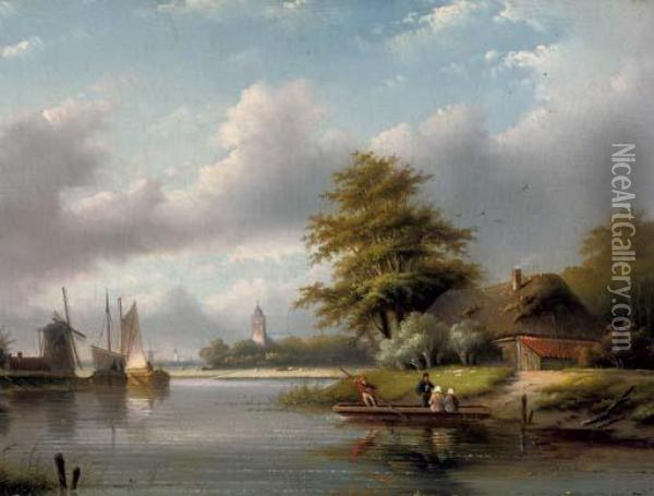 A River Crossing In Summer Oil Painting - Jan Jacob Coenraad Spohler