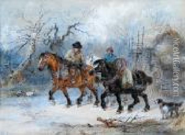 Farm Horses Leaving The Farmyard Oil Painting - Harden Sidney Melville