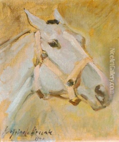 Pferdekopf Mit Hellem Halfter Oil Painting - Woiciech (Aldabert) Ritter von Kossak