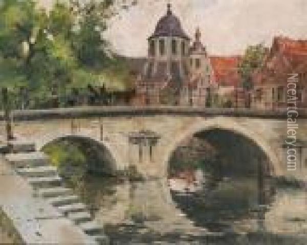 Fountain Bridge With Hanswijk Church (mechelen) Oil Painting - Victor Gilsoul