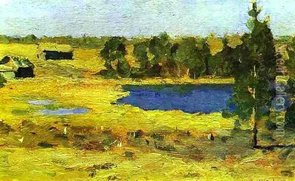 The Lake Barns at the Edge of a Forest 1898 1899 Oil Painting - Isaak Ilyich Levitan