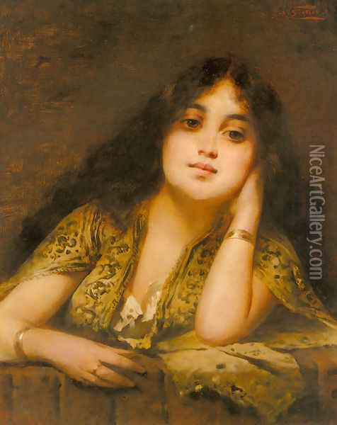 A Young Oriental Beauty Oil Painting - Nathaniel Sichel