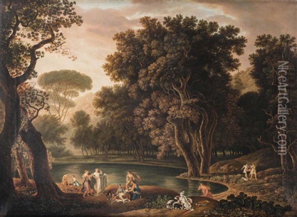 Waldlandschaft Mit Diana Und Ihren Nymphen Oil Painting - Johann Christian Reinhart