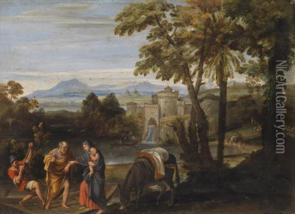 Landscape With Flight Into Egypt Oil Painting - Domenico Zampieri (Domenichino)
