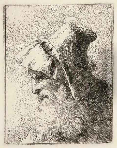 Profile of an old Man with a Beard, from Raccolta di Teste Oil Painting - Giovanni Domenico Tiepolo