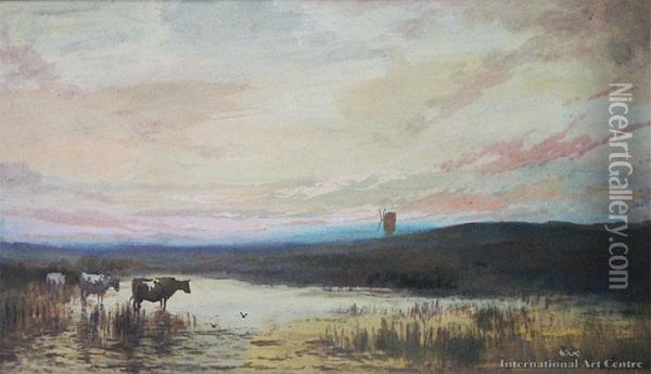 Sunset With Cattle Oil Painting - Blythe Fletcher