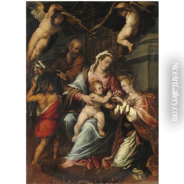Matrimonio Mistico Di Santa Caterina Oil Painting - Giovanni Francesco (il Nosadella) Bezzi