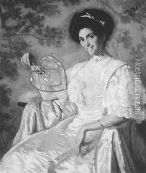 Portrait Of Jeanette Farren Seated And Holding A Fan Oil Painting - Philip Leslie Hale