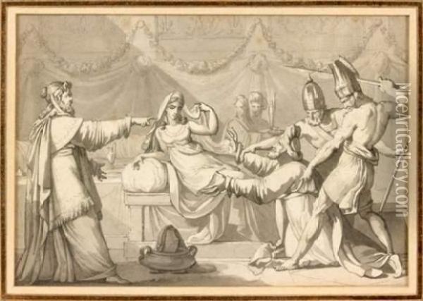 La Condamnation D'aman Par Assuerus, Scene Biblique Tiree Du Livre D'esther Oil Painting - Clement Pierre Marillier
